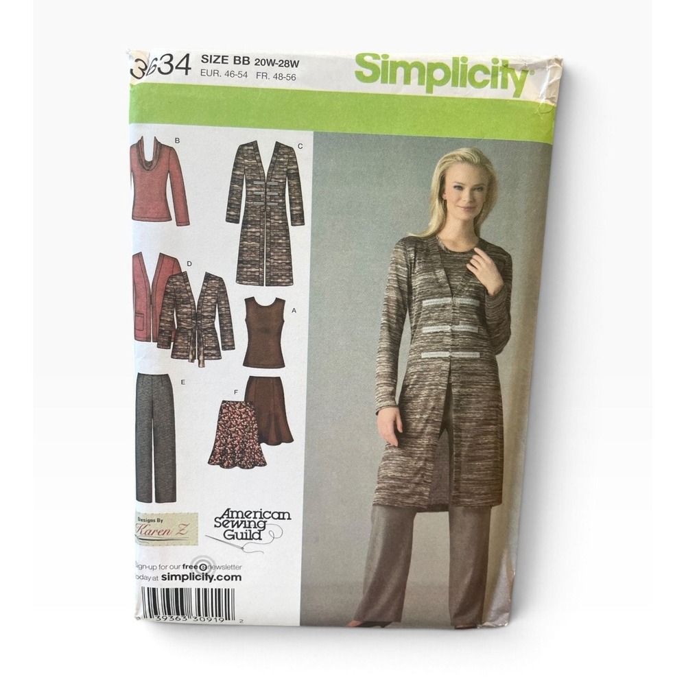 Simplicity Sewing Pattern Women BB 20W-28W 3634 Pants Skirt Cardigan Top Uncut